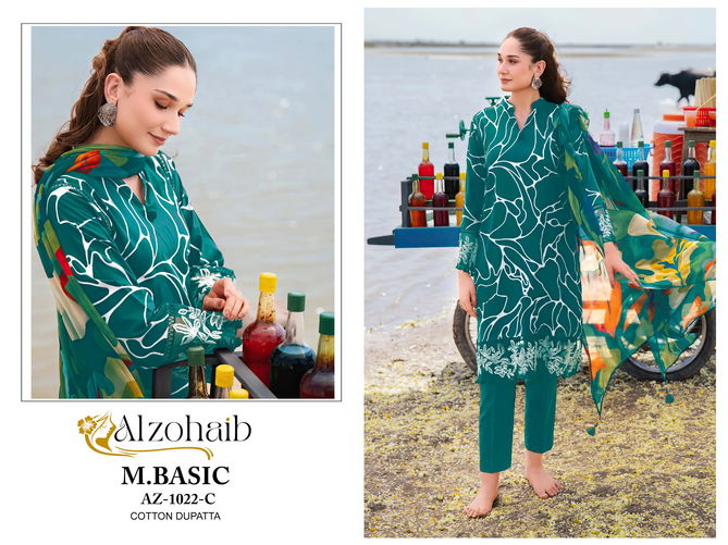 M Basic 1022 By Alzohaib Cotton Embroidery Pakistani Suits Wholesale Shop In Surat
